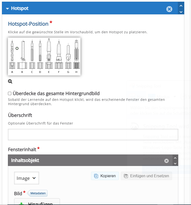 Hier sehen Sie ein Screenshot wie ein Hotspot als Objektart Image in das Bild eingefügt wird.